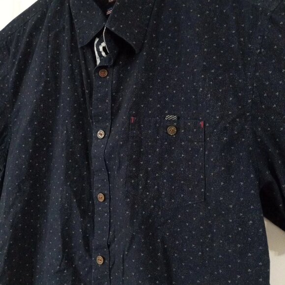 LON NYC Men’s Size Large Button Down Shirt Navy Blue 100% Cotton Short Sleeve - Picture 5 of 7